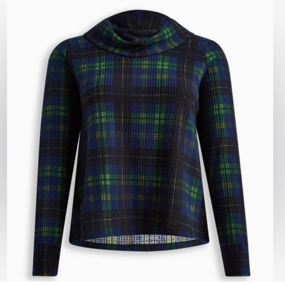 Torrid Plaid Cowl Neck Sweater - Black and Green